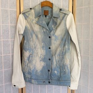 Joe’s Denim Jacket White Faux Leather Sleeves